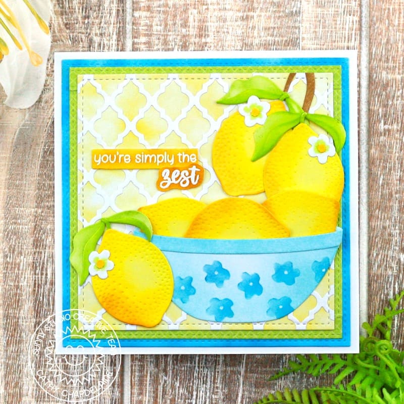 Sunny Studio Stamps You're Simply the Zest Yellow Lemons in Blue Bowl Summer Card using Build-a-Bowl Metal Cutting Craft Dies