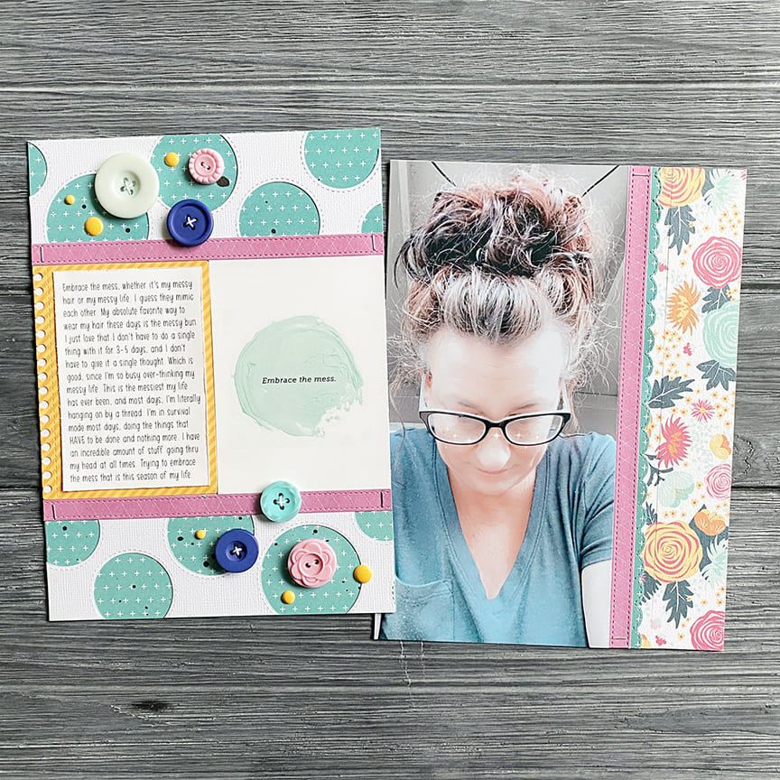 Sunny Studio Stamps Embrace the Mess 2-Page Scrapbook Layout by Laura Vegas (using Slimline Ribbon & Lace Border Cutting Dies)