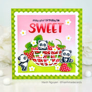 Sunny Studio Stamps Panda Bears with Basket of Sweet Strawberries Summer Card using Build-A-Bowl Metal Cutting Craft Dies