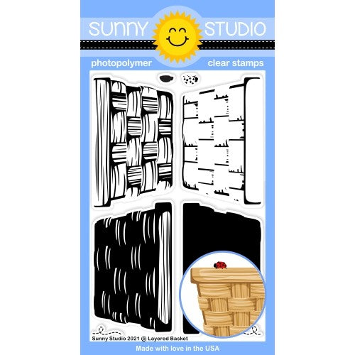 Sunny Studio Stamps Layered Basket 4x6 Woven Wicker 3D Basket with Ladybug Photopolymer Clear Stamp Set