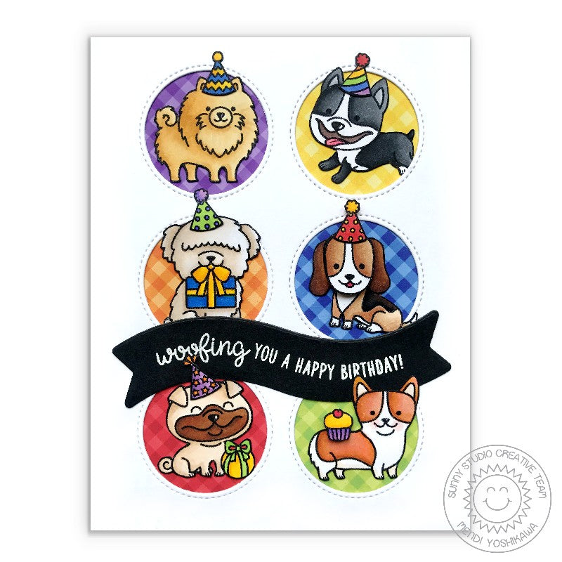 Sunny Studio Puppy Dog Birthday Card (using Classic Gingham 6x6 Paper)