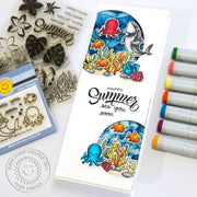 Sunny Studio Shark Ocean Themed with Coral Sea Border Handmade Card using Tropical Scenes 4x6 Clear Photopolymer Stamps